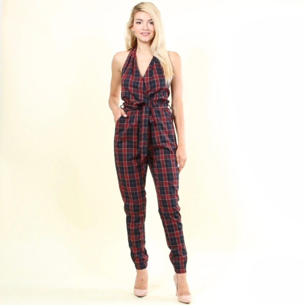 |💋|Plaid Halter Jumpsuit
